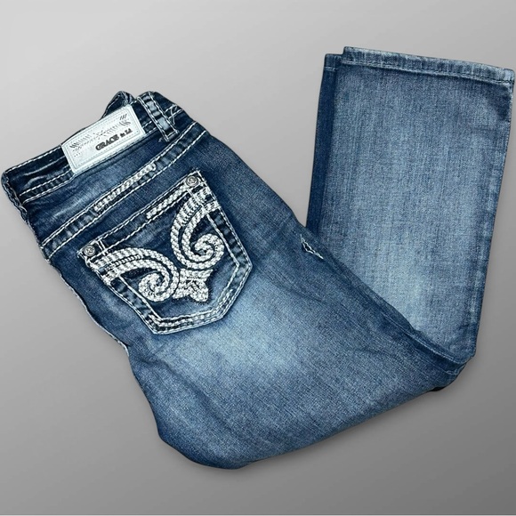 Grace in LA Denim - Grace LA Y2K Capri Jeans Sz 27 Easy Fit Embroidered Thick Stitch